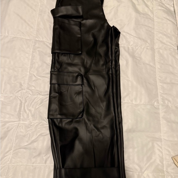 Black Faux Leather Cargo Pants - Picture 4 of 4